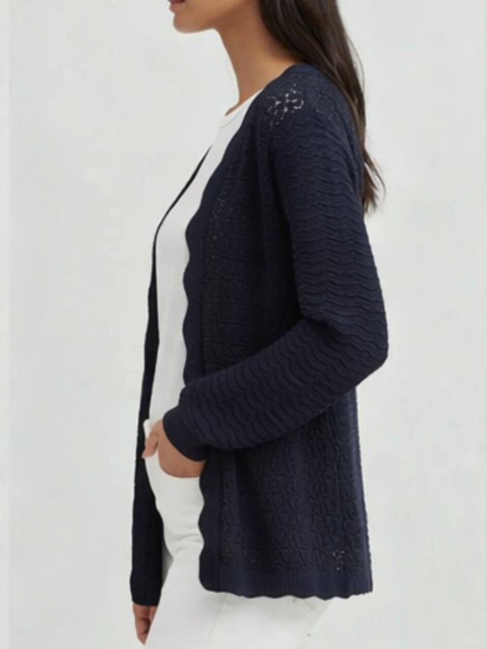 Navy Open-Front Cardigan - Picture 2 of 13